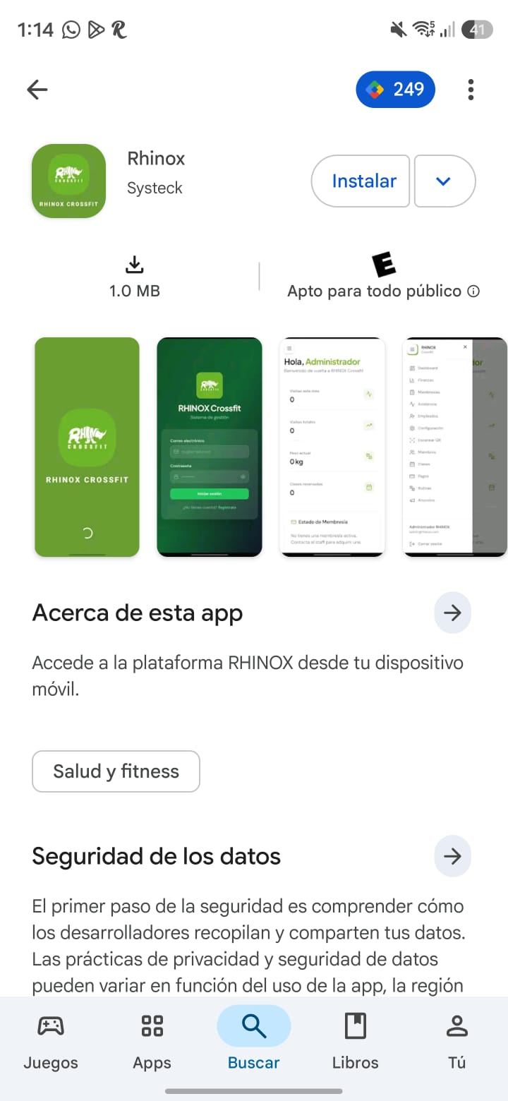 Captura de RHINOX en Google Play para Android